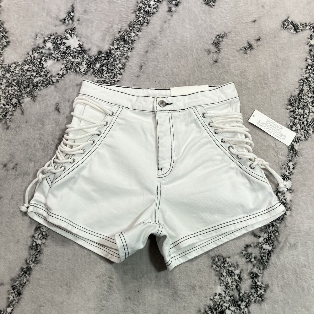Urban Outfitters A-Line Shorts Size 27 White Lace Up Corset High Rise NWT